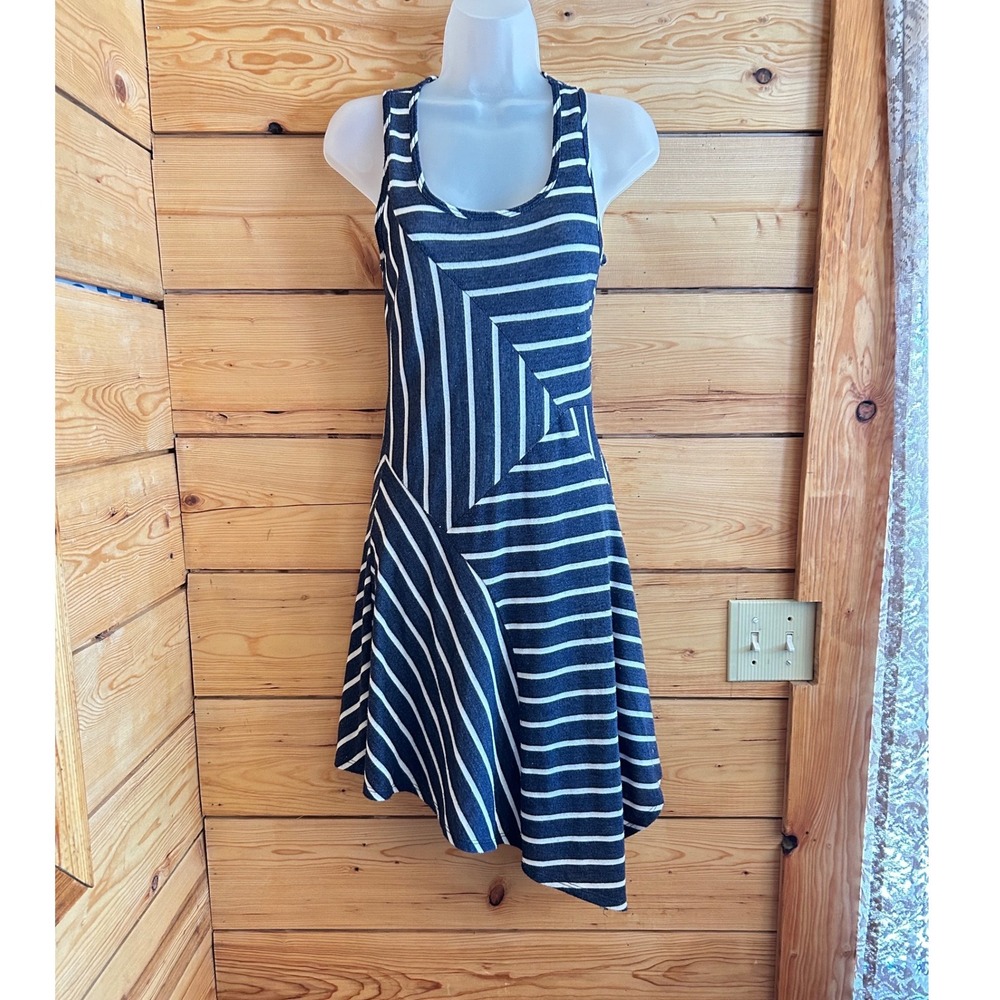 Finn & Clover Navy White Striped Handkerchief Hem Sleeveless Knit Dress Small